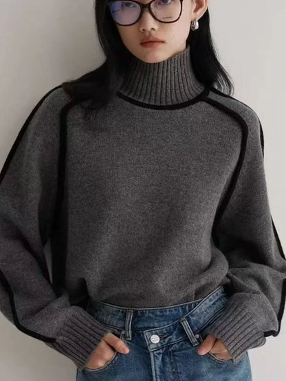 Amy – Contrast Piped Turtleneck Sweater