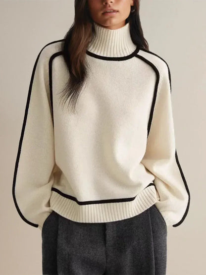 Amy – Contrast Piped Turtleneck Sweater