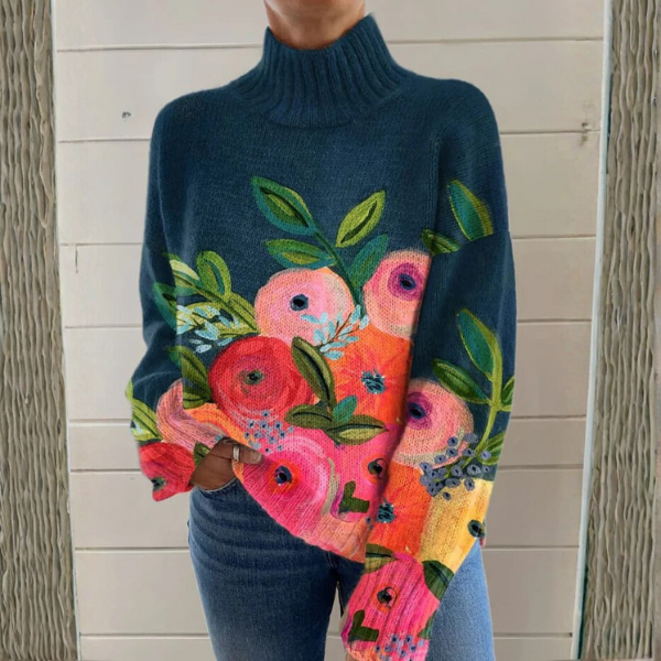 Ida – Floral Print Turtleneck Sweater