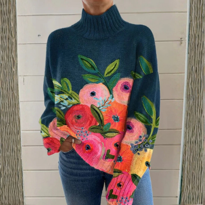 Susan – Floral Print Turtleneck Sweater