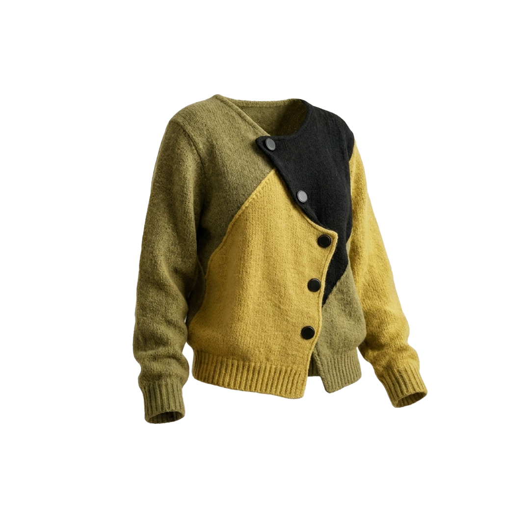 Dorothy – Asymmetric Colour-Block Knit Cardigan
