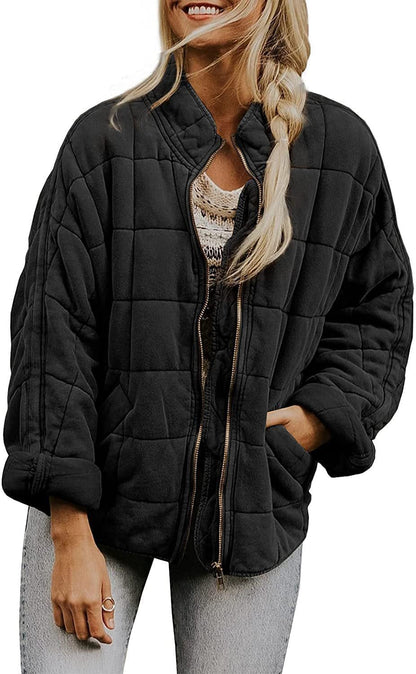 Shelly – Quilted Zip-Front Bomber Jacket