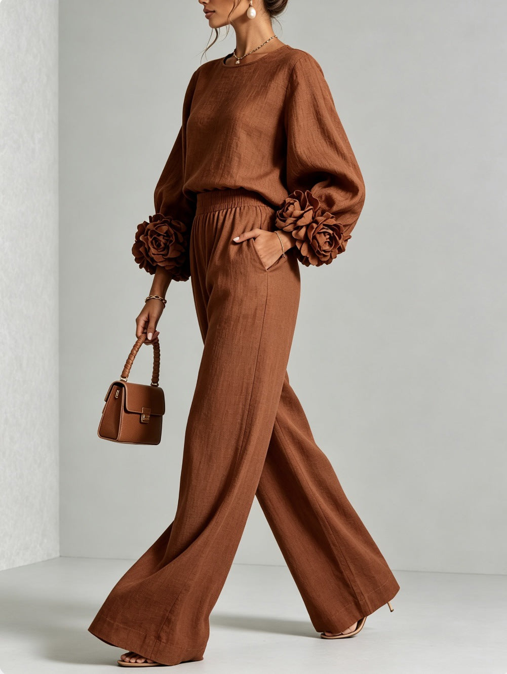 Renee – Floral Cuff Wide-Leg Set