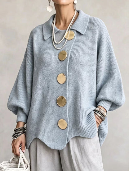Marjorie – Oversized Knit Cardigan with Gold Buttons