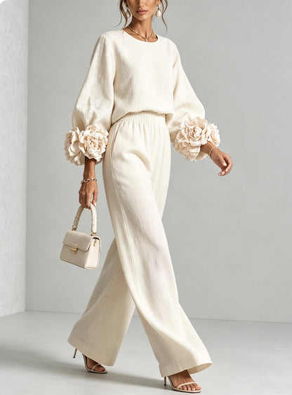 Renee – Floral Cuff Wide-Leg Set