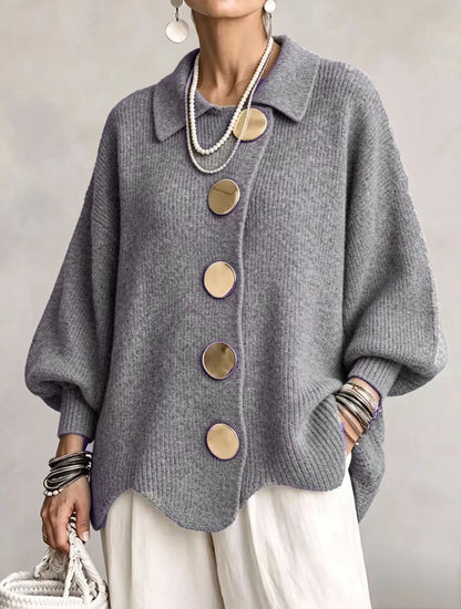 Marjorie – Oversized Knit Cardigan with Gold Buttons