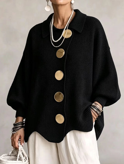 Marjorie – Oversized Knit Cardigan with Gold Buttons