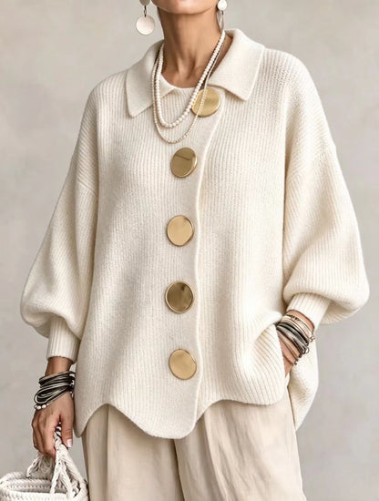 Marjorie – Oversized Knit Cardigan with Gold Buttons