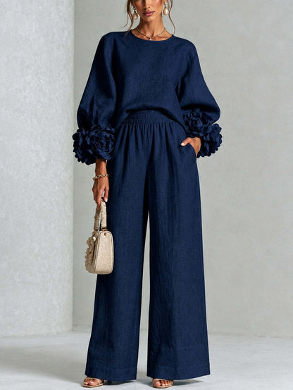 Renee – Floral Cuff Wide-Leg Set
