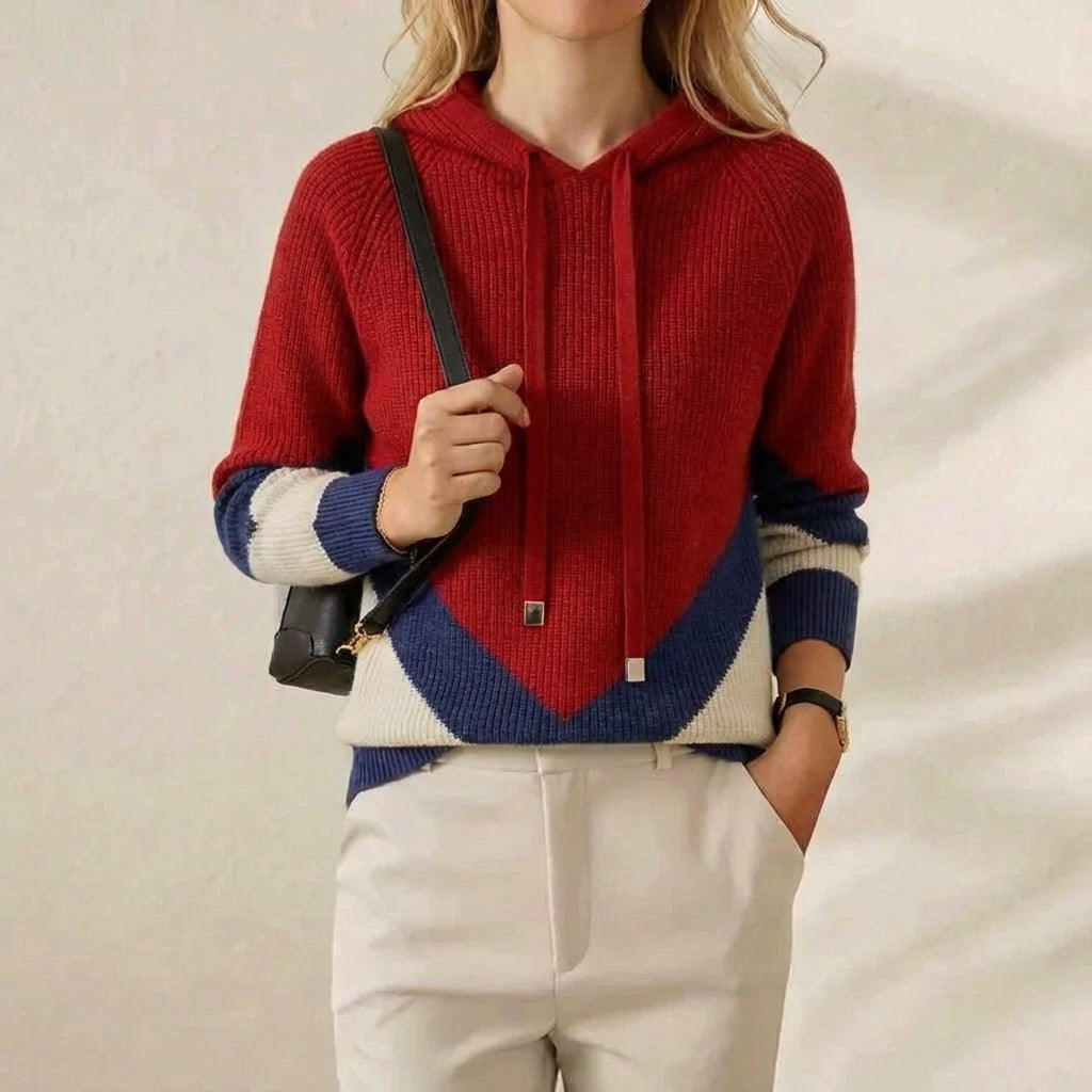 Jeanne – Colour-block Hooded Knit Sweater
