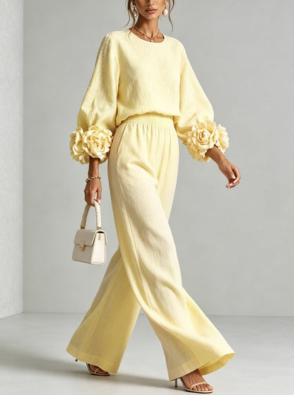 Renee – Floral Cuff Wide-Leg Set