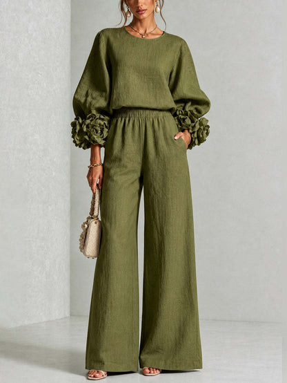 Renee – Floral Cuff Wide-Leg Set