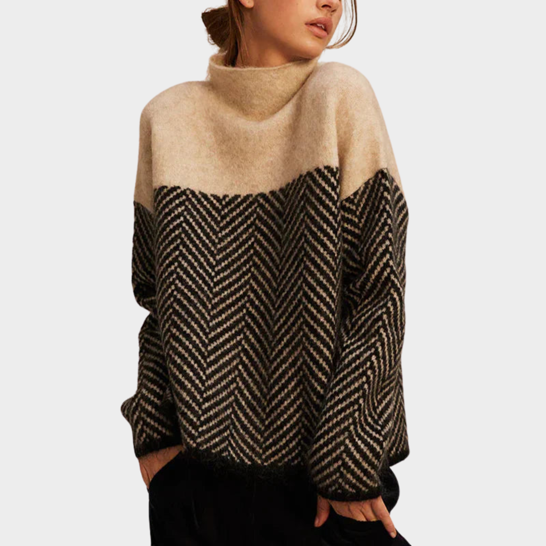 Yvonne – Turtleneck Herringbone Knit Sweater