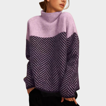 Yvonne – Turtleneck Herringbone Knit Sweater