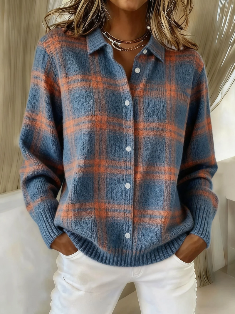 Mickey | Soft Hoodie Blouse with Check Pattern
