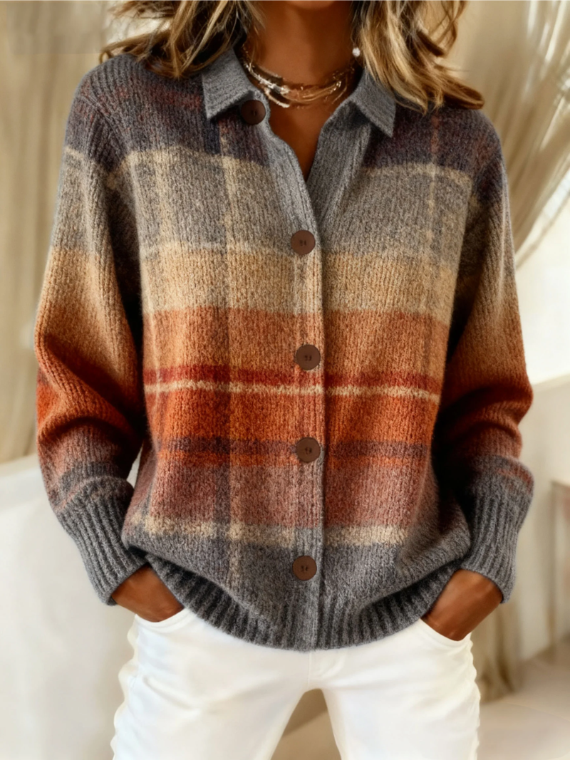 Maureen – Plaid Button-Down Knit Cardigan