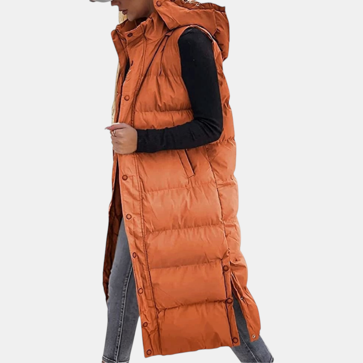 Betty – Longline Hooded Quilted Puffer Vest