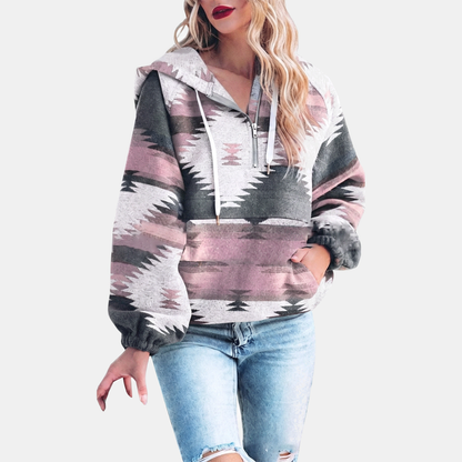 Jane – Aztec Print Quarter-Zip Oversized Hoodie