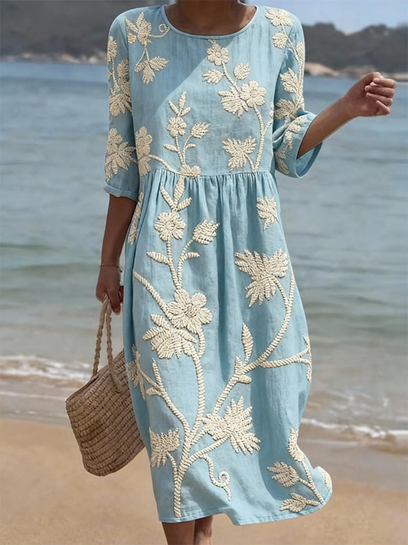 Stella – Embroidered Floral Midi Dress