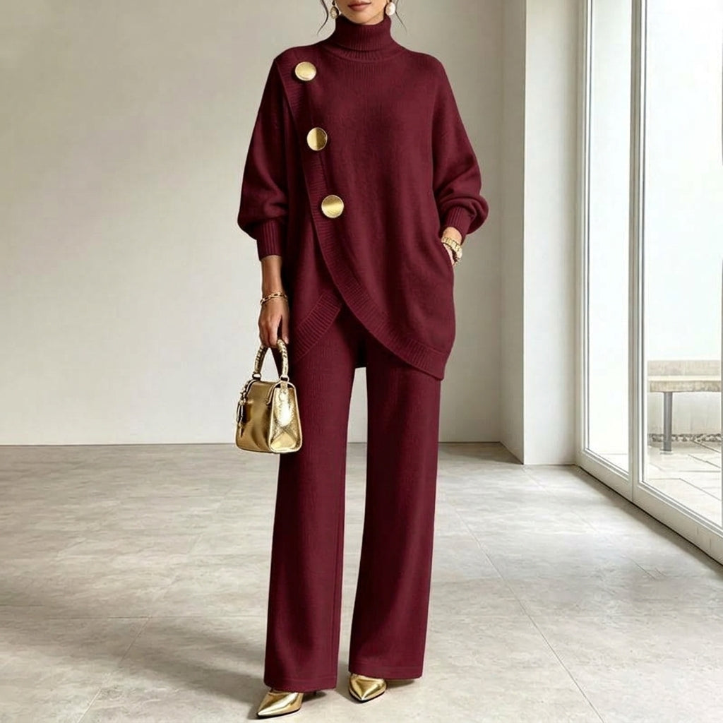 Krista – Turtleneck Knit Sweater and Wide-Leg Pants Set
