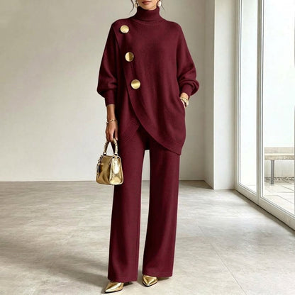Krista – Turtleneck Knit Sweater and Wide-Leg Pants Set