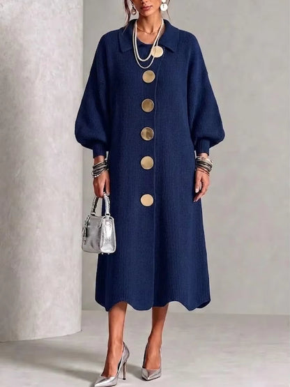Natalie – Knit Button-Down Collared Midi Dress