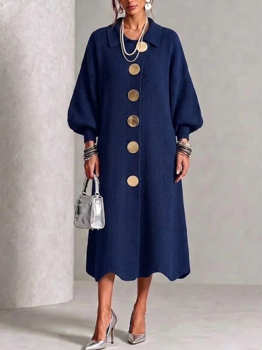 Natalie – Knit Button-Down Collared Midi Dress