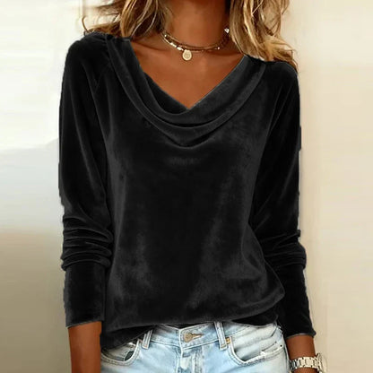 Lisa – Velvet-Look Draped Neck Top