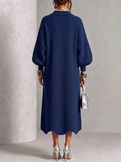 Natalie – Knit Button-Down Collared Midi Dress
