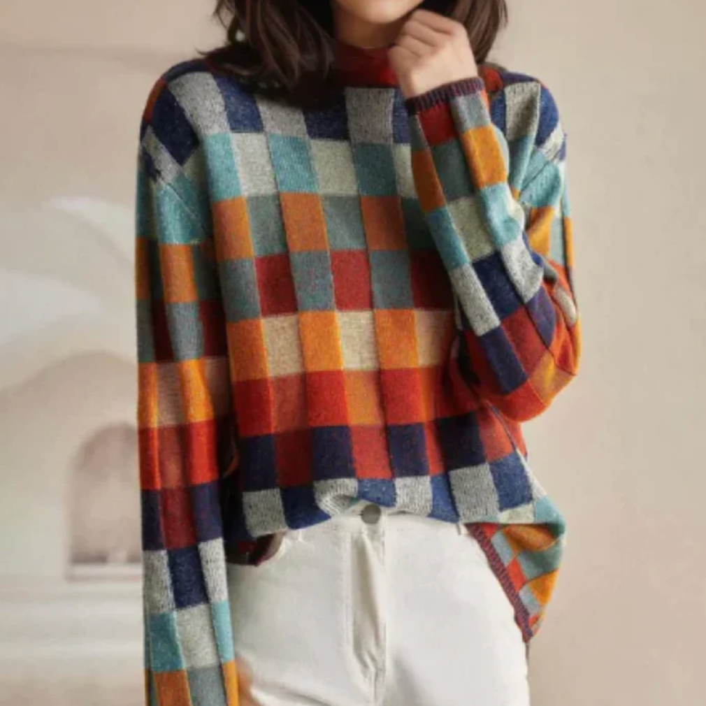 Faye – Retro Check Turtleneck Sweater