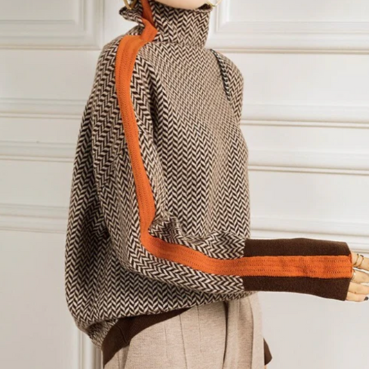 Marcella – Herringbone Turtleneck Sweater