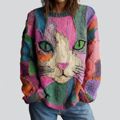 Angela – Artistic Cat Print Statement Sweater