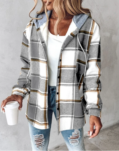 Evelyn – Plaid Hooded Flannel-Look Jacket