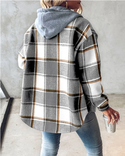 Evelyn – Plaid Hooded Flannel-Look Jacket