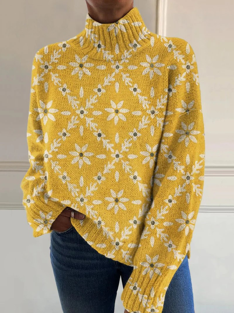 Paula – Floral Knit Turtleneck Sweater