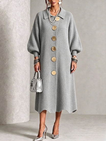 Natalie – Knit Button-Down Collared Midi Dress