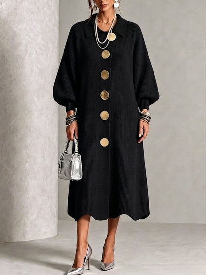 Natalie – Knit Button-Down Collared Midi Dress