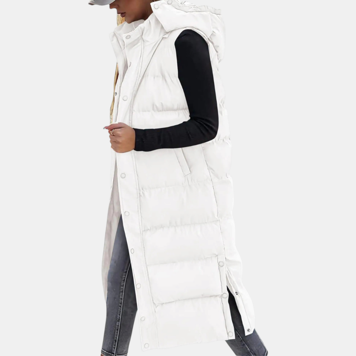 Betty – Longline Hooded Quilted Puffer Vest