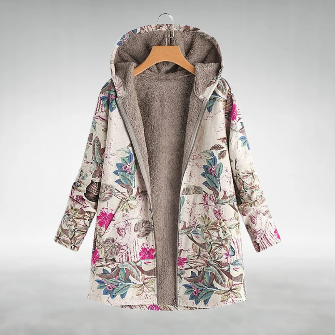 Chantal – Floral Fleece-Lined Hooded Coat