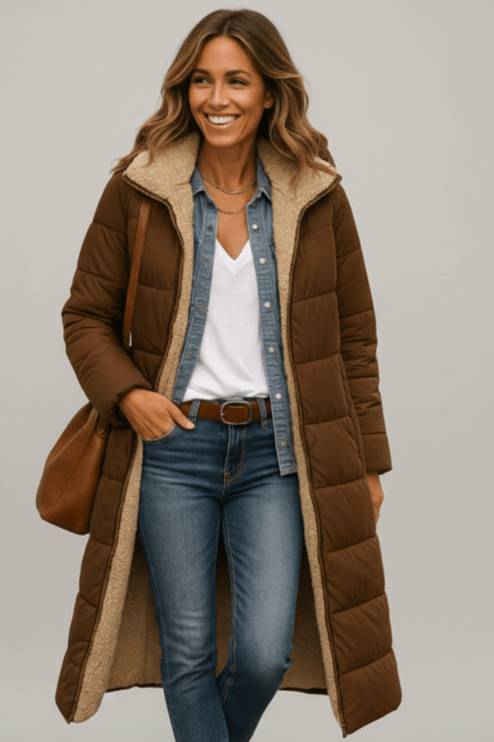 Sandra – Sherpa-Lined Longline Puffer Coat