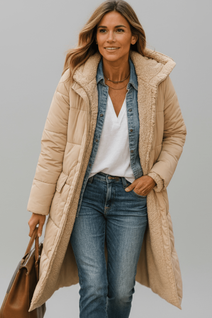 Sandra – Sherpa-Lined Longline Puffer Coat