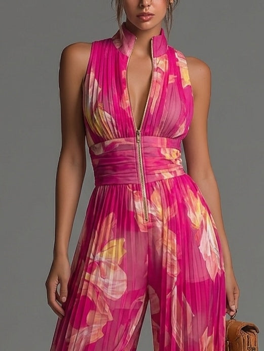 Maureen – Floral Wide-Leg Pleated Jumpsuit
