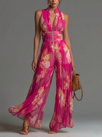 Maureen – Floral Wide-Leg Pleated Jumpsuit