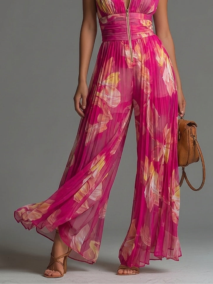 Maureen – Floral Wide-Leg Pleated Jumpsuit