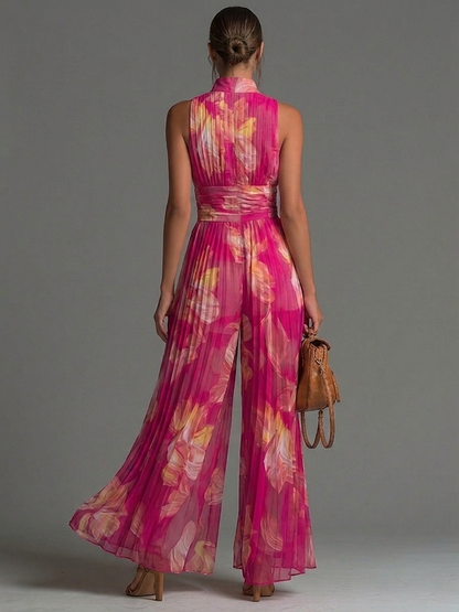 Maureen – Floral Wide-Leg Pleated Jumpsuit