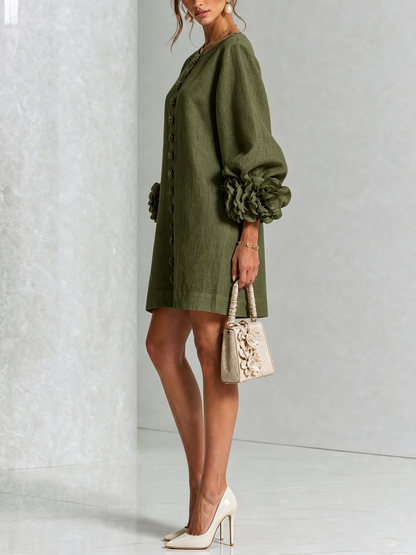Robin – Floral Cuff Button-Front Mini Dress