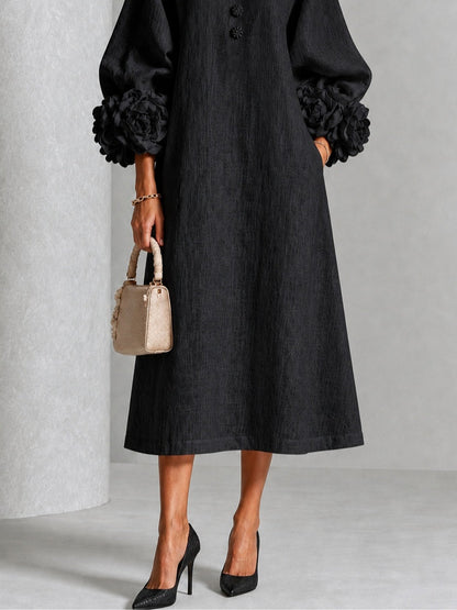 Mary – Midi Dress With Sculptural Floral Cuffs