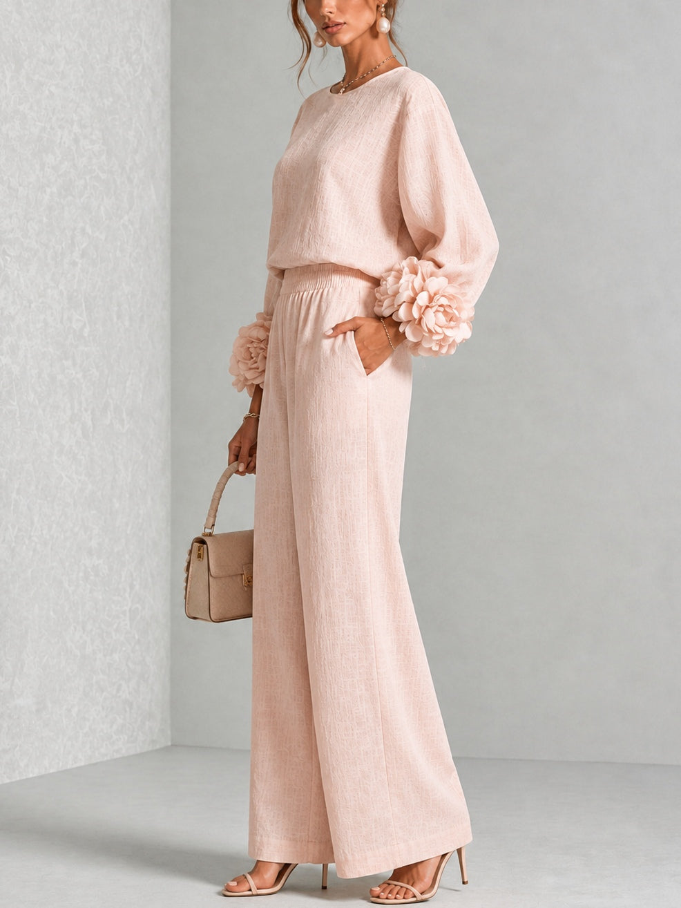 Sylvia – Floral Cuff Wide-Leg Set