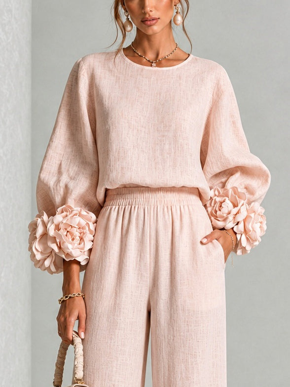 Sylvia – Floral Cuff Wide-Leg Set