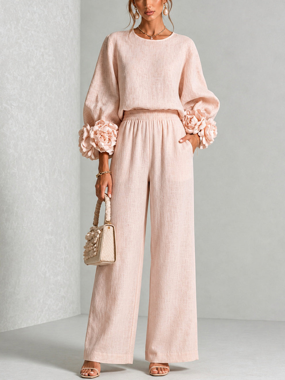 Sylvia – Floral Cuff Wide-Leg Set